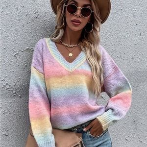 Sherbet rainbow pastel knitted casual fit fuzzy roomy sweater